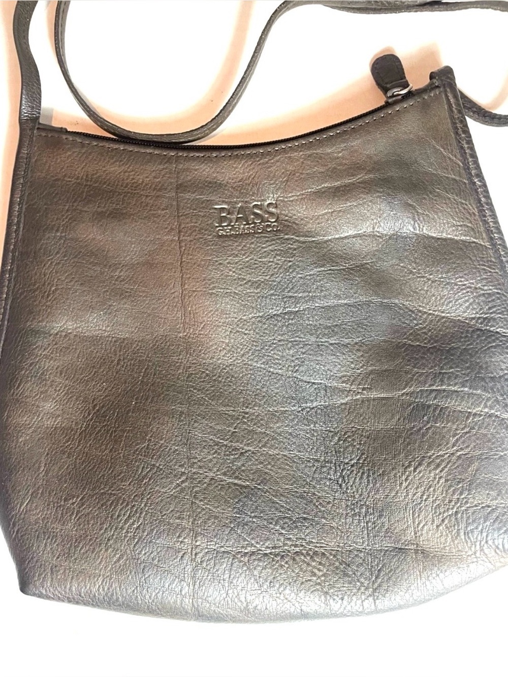 Bass G.H. Bass & Co Brown 100% Genuine Leather Crossbody Purse Small Zip Top - Picture 4 of 11